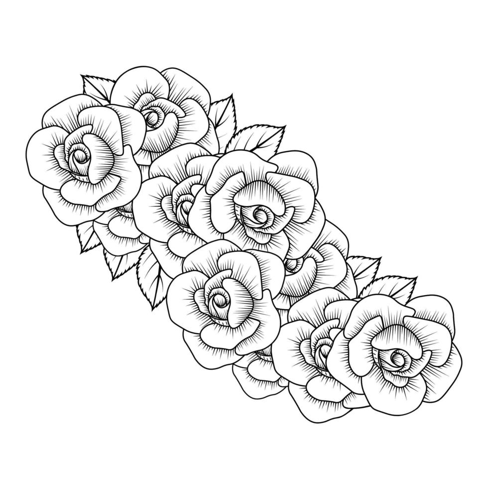 dibujo de boceto de línea de página para colorear de rosas rojas con ilustración decorativa antiestrés vector