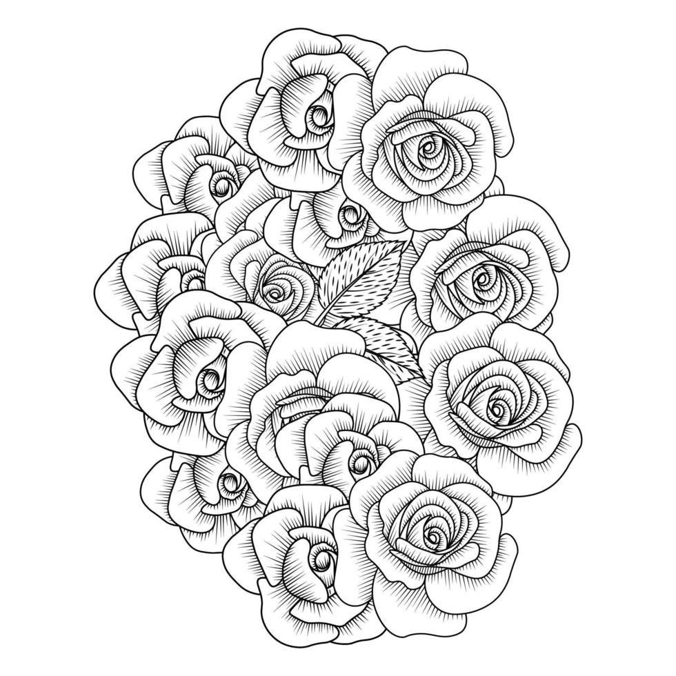 flowers rose hand drawn coloring page with decorative stylish line art vector design