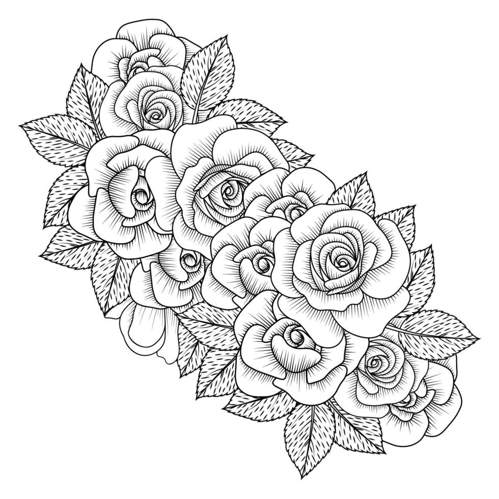 flores rosa página para colorear dibujada a mano con diseño de vector de arte de línea elegante decorativa