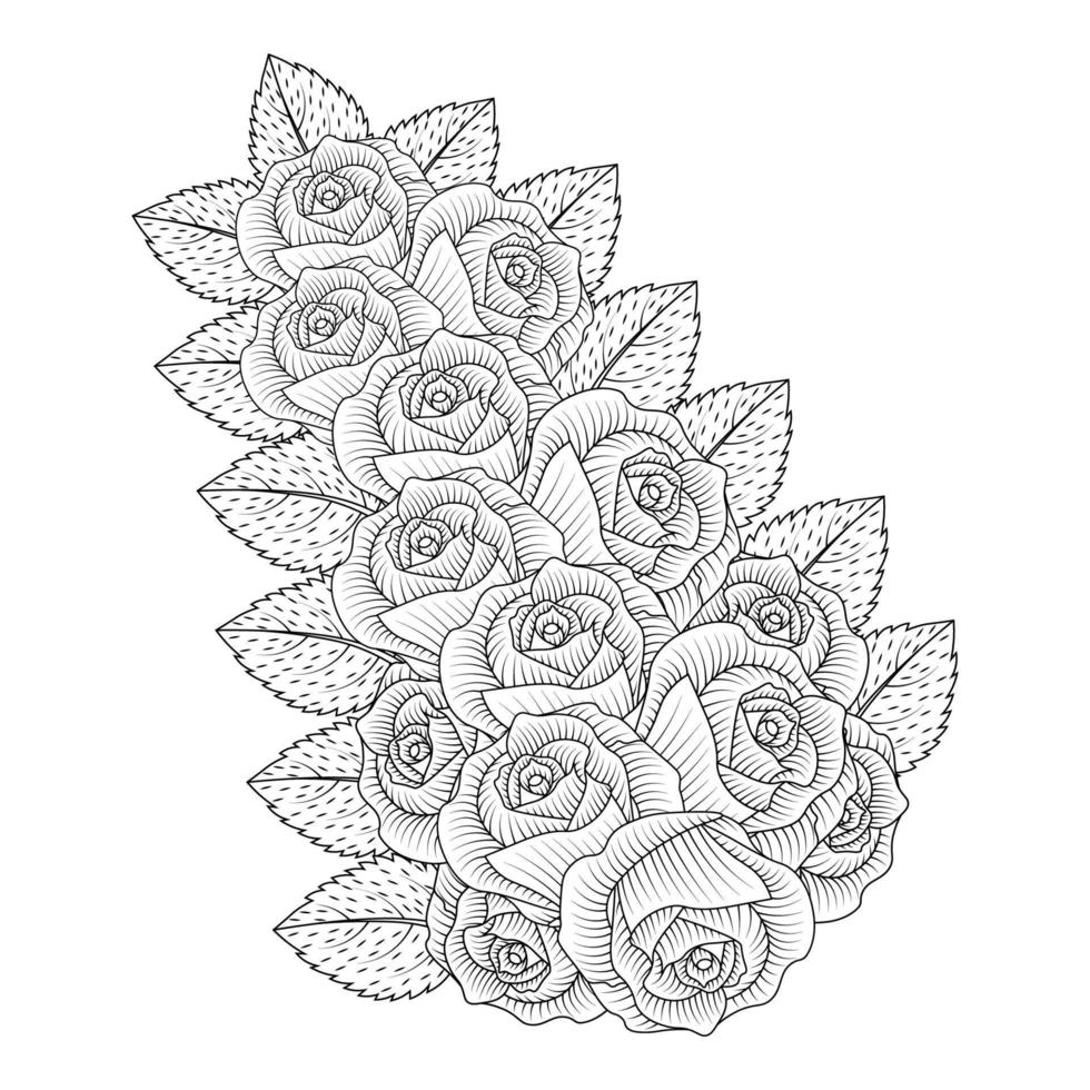 red roses flower coloring page line sketch drawing with decorative anti stress illustration vector