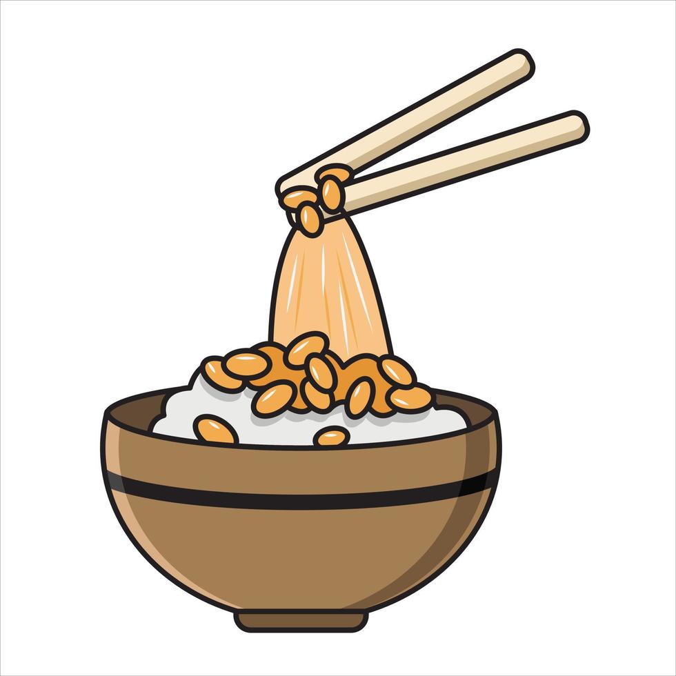 natto over hot rice in a bowl vector