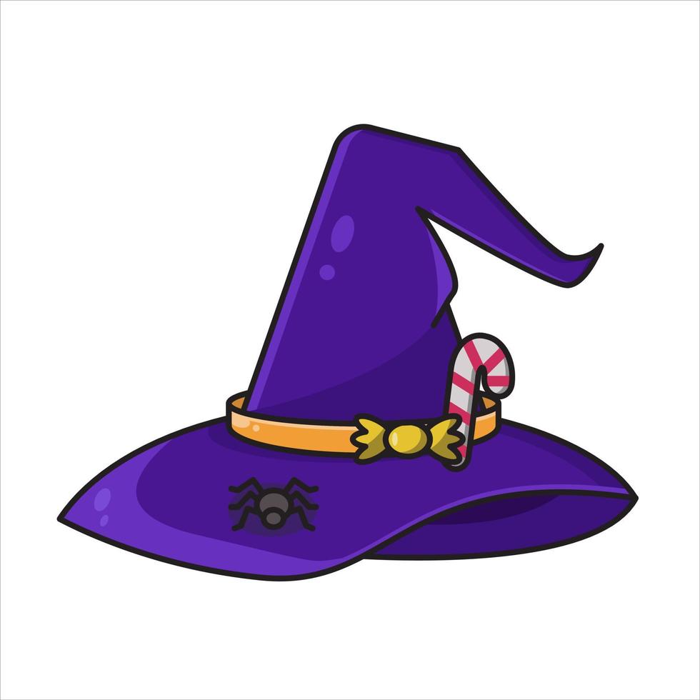 purple witch hat and candy and spider vector