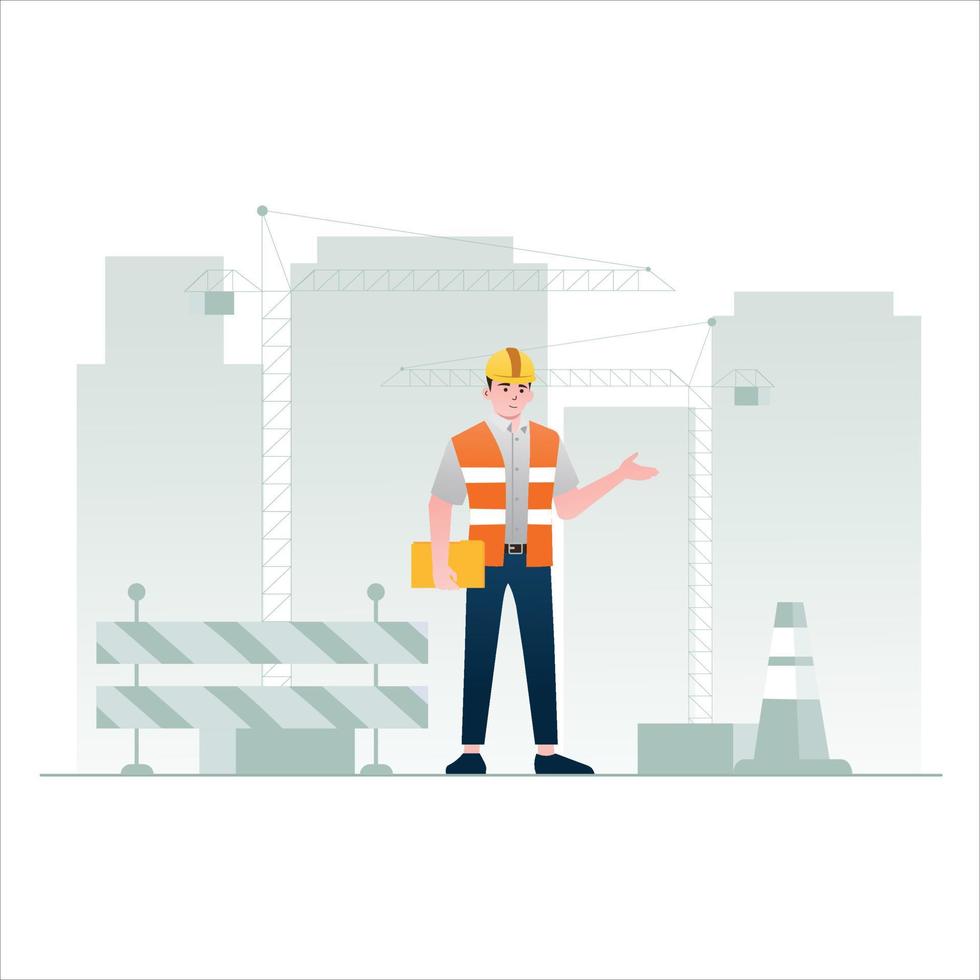 ilustración de ingeniero de encuesta de sitio de construcción vector