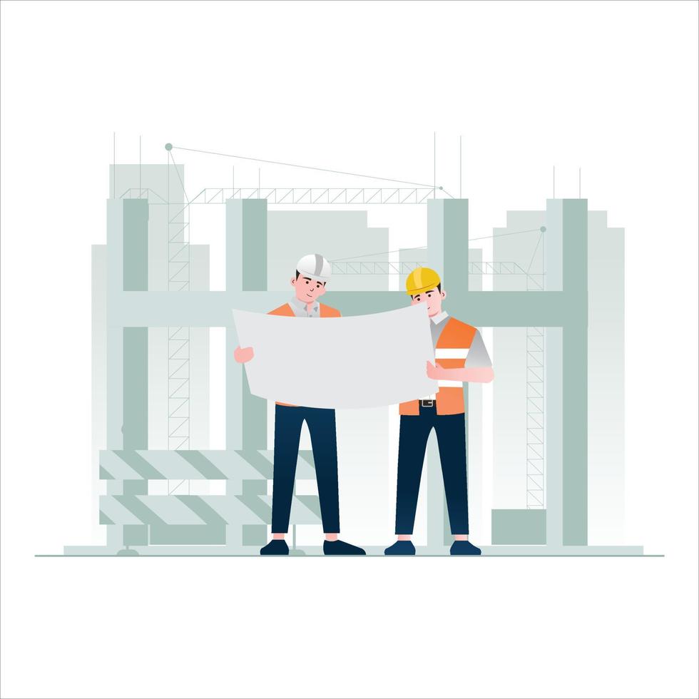 Illustration of contractor and foreman discussing concept vector