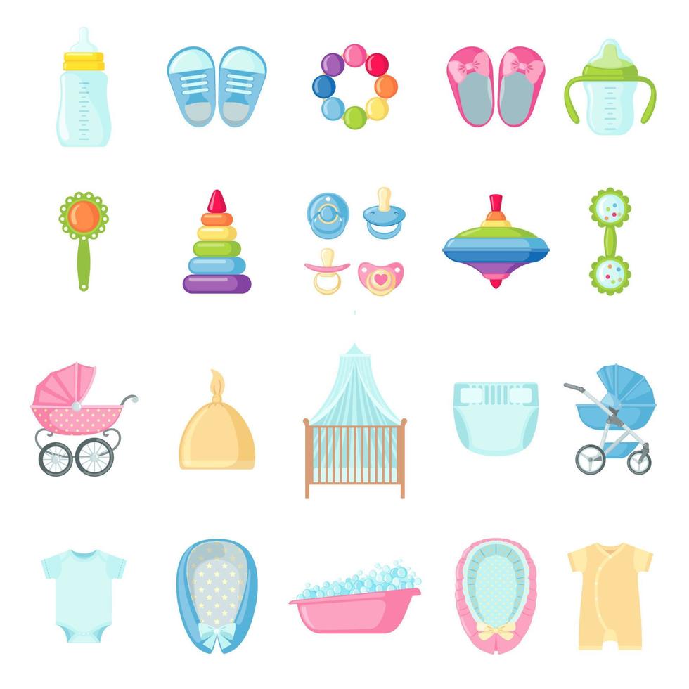 Set of cute baby objects toys and clothes. Baby shower collection with