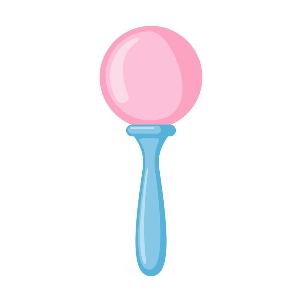 Pink baby rattle icon in flat style isolated on white background. Vector illustration.