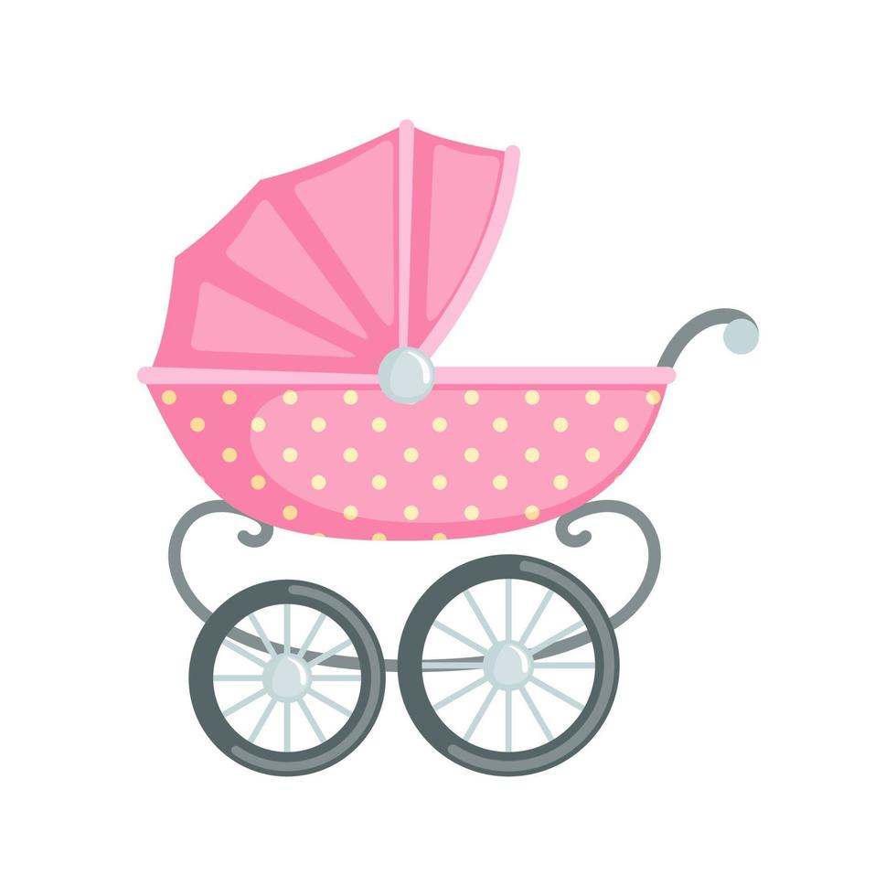 Baby carriage icon in flat style isolated on white background. Blue baby stroller. Vector illustration.