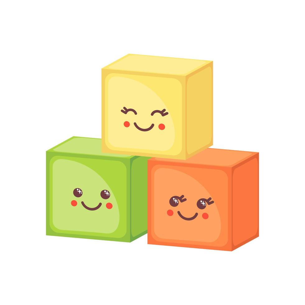 Multicolored kawaii tower cubes in flat style isolated on white background. Childrens toy. Vector illustration.