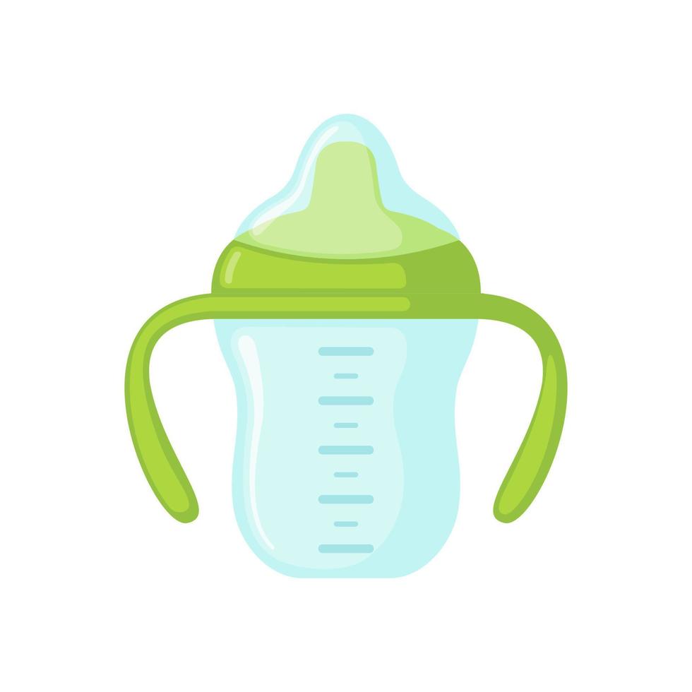 icono de bebedor de bebé en estilo plano aislado sobre fondo blanco. Taza con boquilla para niños pequeños con asa doble. ilustración vectorial vector