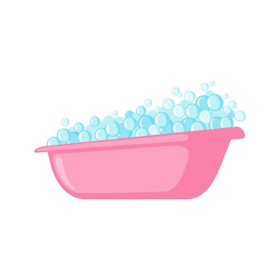 Pink baby bath with foam bubbles icon in flat style isolated on white background. Vector illustration