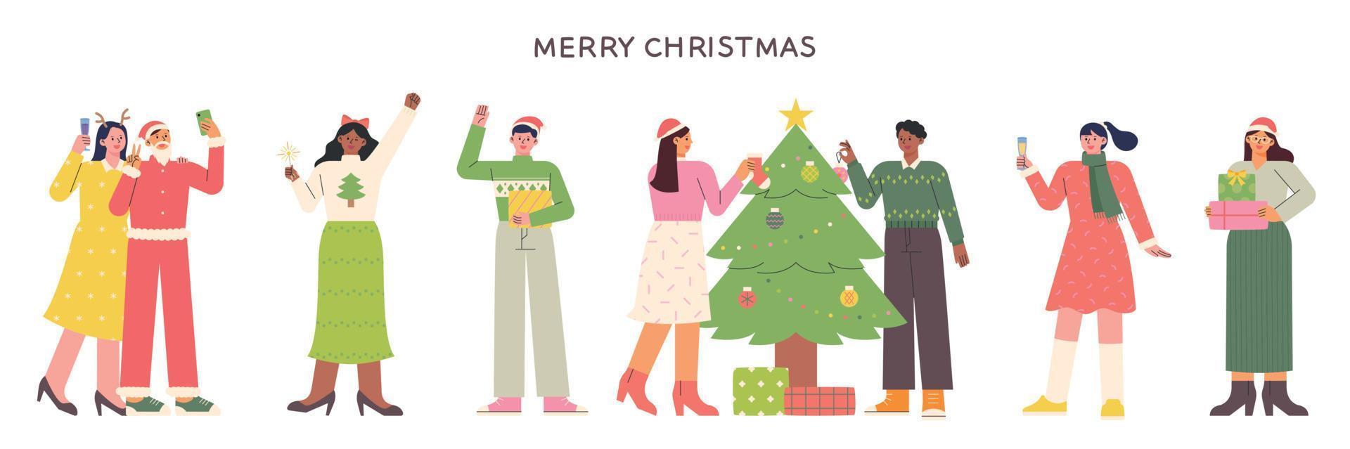 A lot of people are gathering and having a Christmas party. 12743800