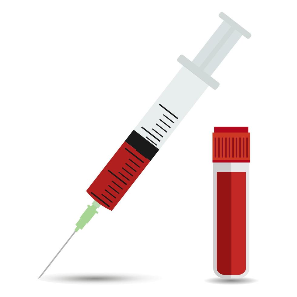 Medical syringe for injection and test tube with blood vector