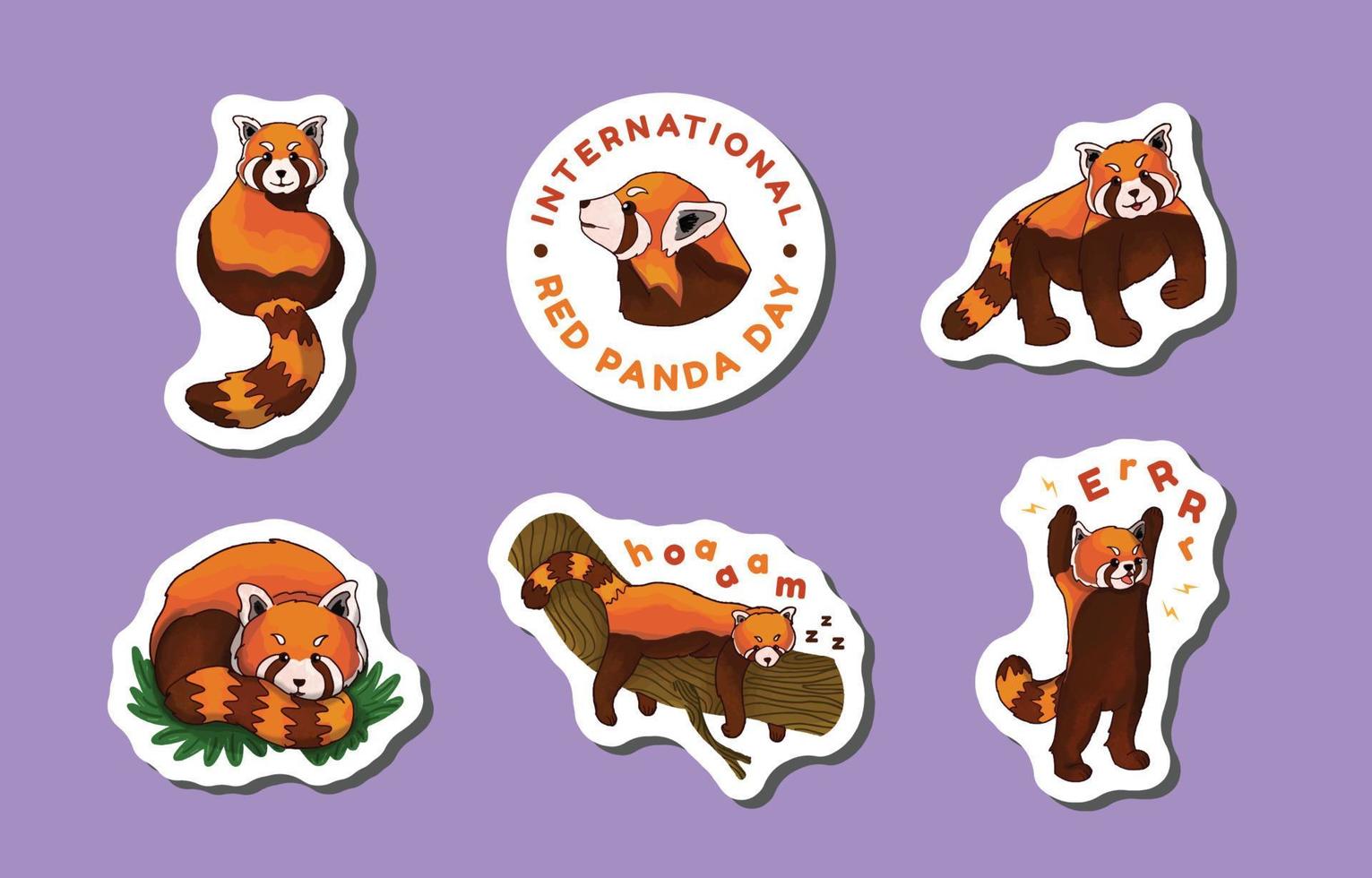 Hand-drawn Red Panda Day Stickers Set vector