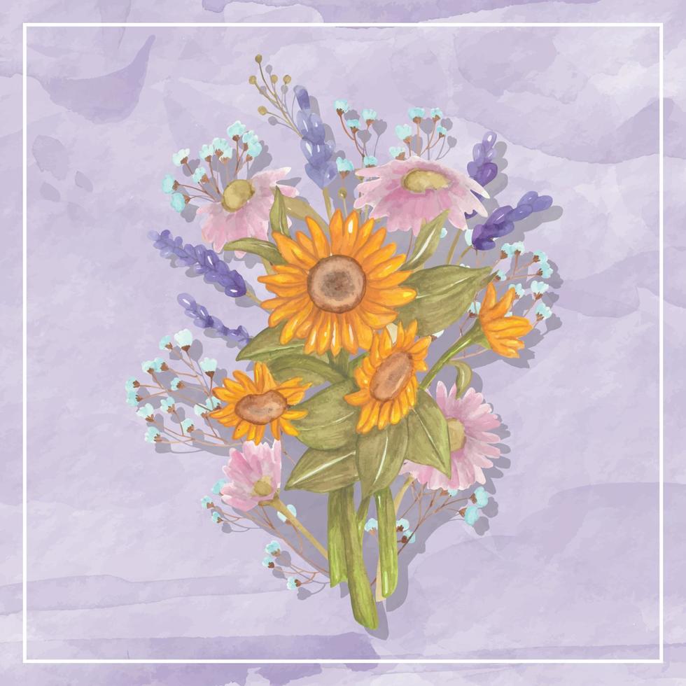 Watercolor Sunflower Bouquet Background vector