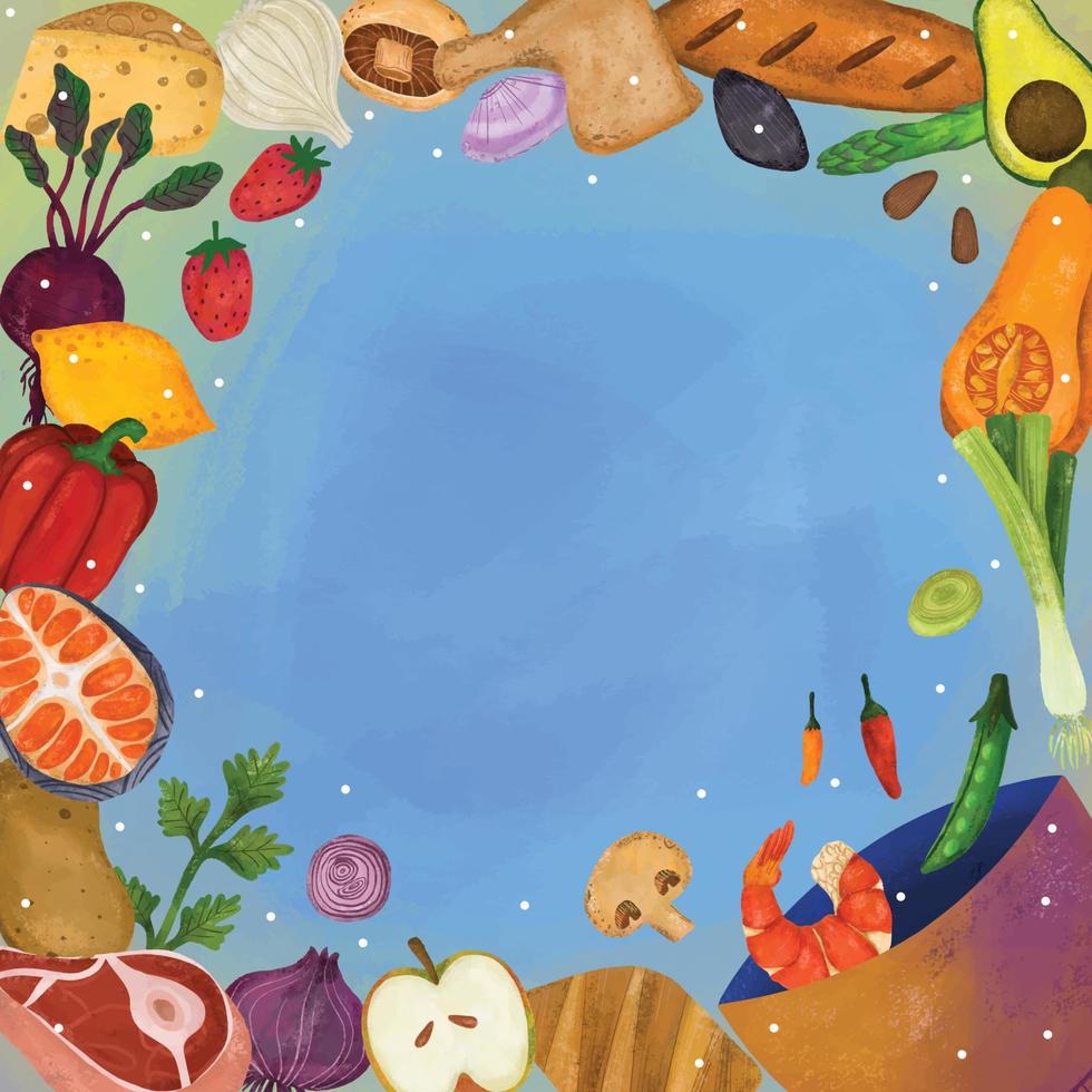 Crayon Style Food Frame Background vector