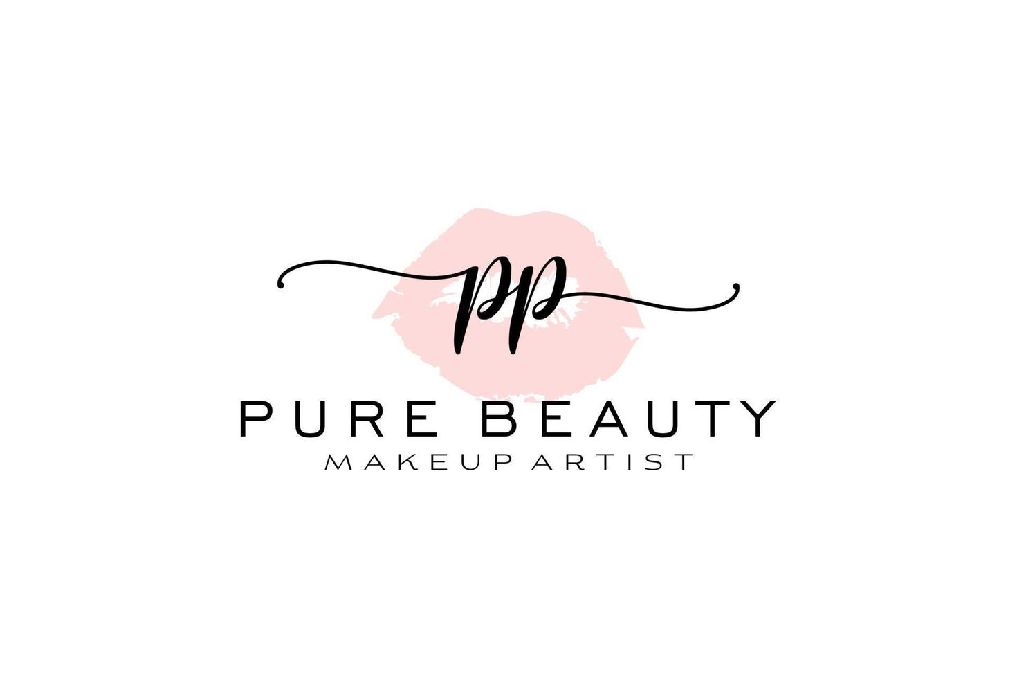 Initial PP Watercolor Lips Premade Logo Design, Logo for Makeup Artist Business Branding, Blush Beauty Boutique Logo Design, Calligraphy Logo with creative template. vector