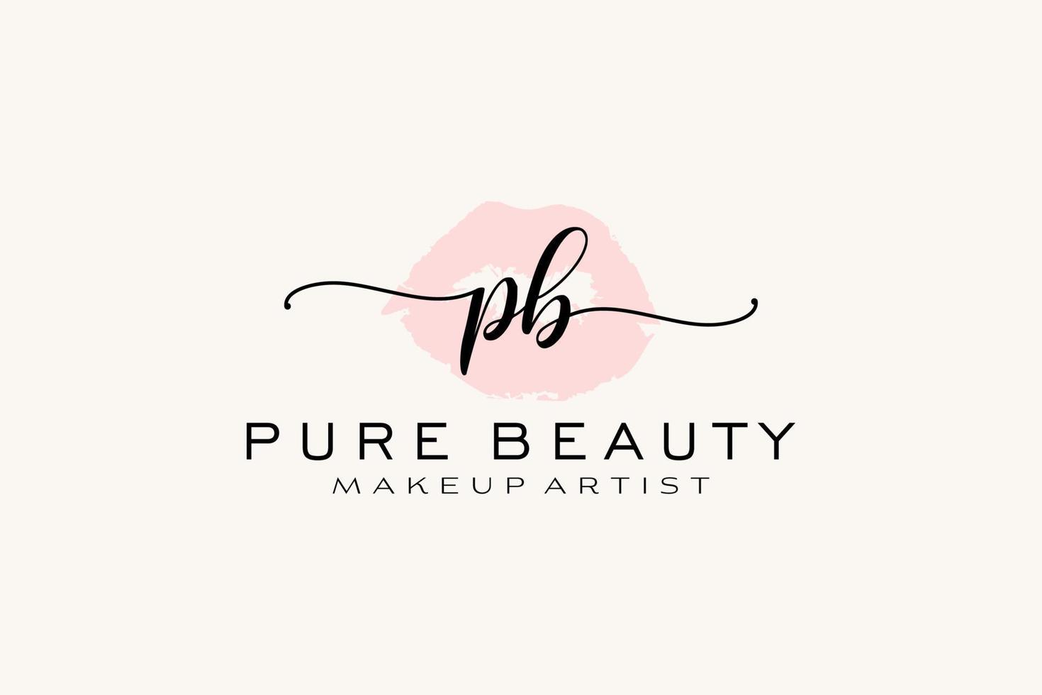 Initial PB Watercolor Lips Premade Logo Design, Logo for Makeup Artist Business Branding, Blush Beauty Boutique Logo Design, Calligraphy Logo with creative template. vector