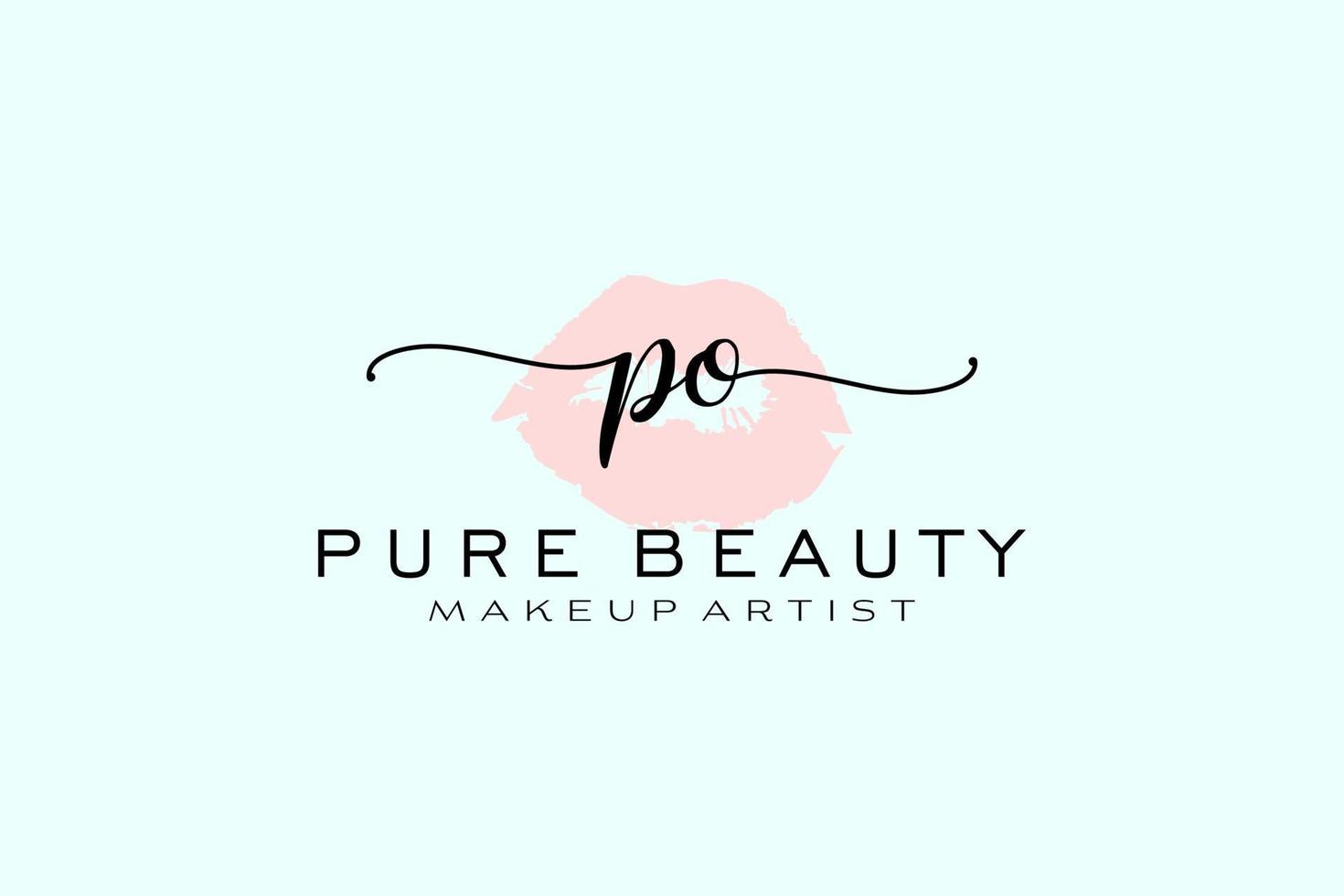 Initial PO Watercolor Lips Premade Logo Design, Logo for Makeup Artist Business Branding, Blush Beauty Boutique Logo Design, Calligraphy Logo with creative template. vector