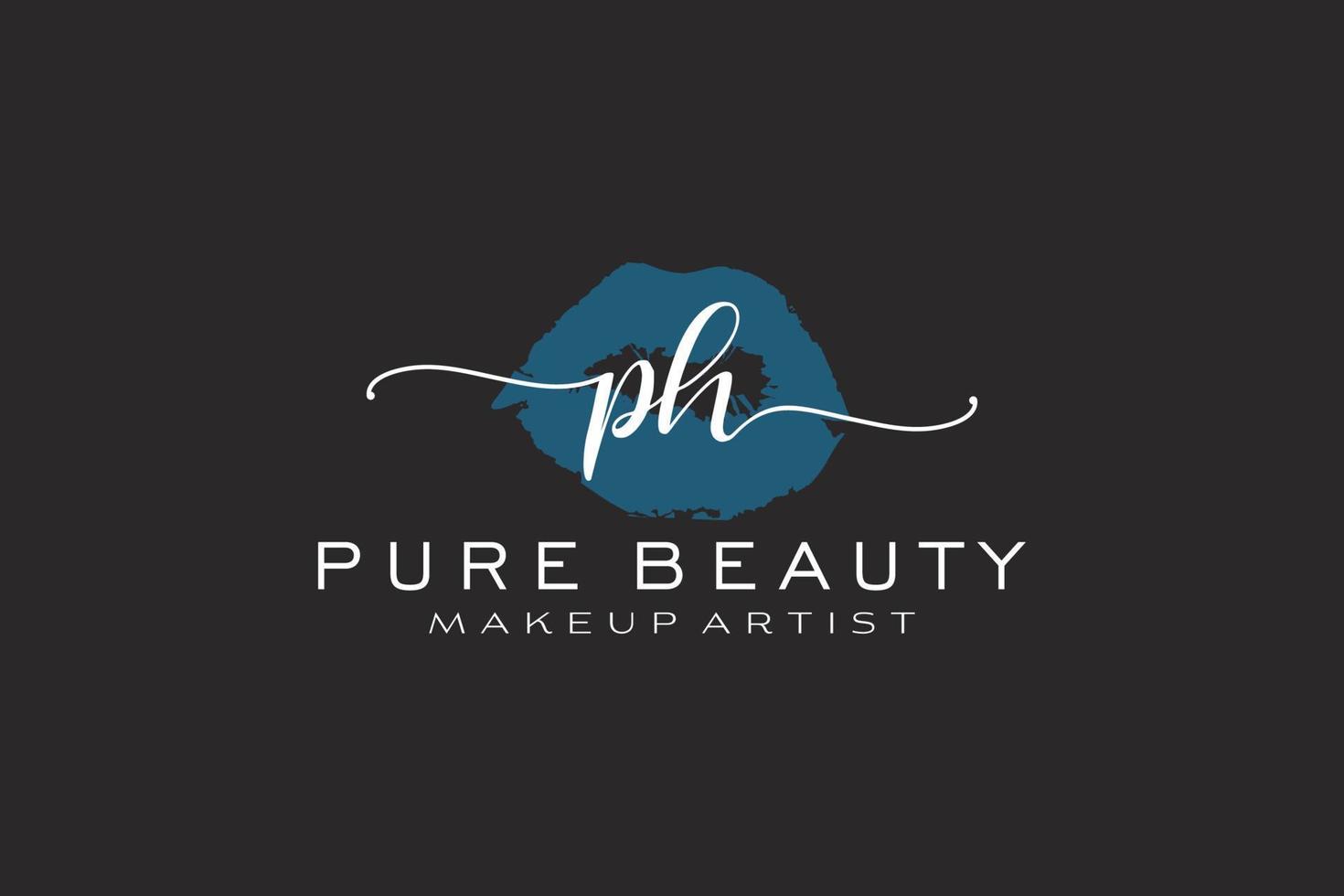 Initial PH Watercolor Lips Premade Logo Design, Logo for Makeup Artist Business Branding, Blush Beauty Boutique Logo Design, Calligraphy Logo with creative template. vector