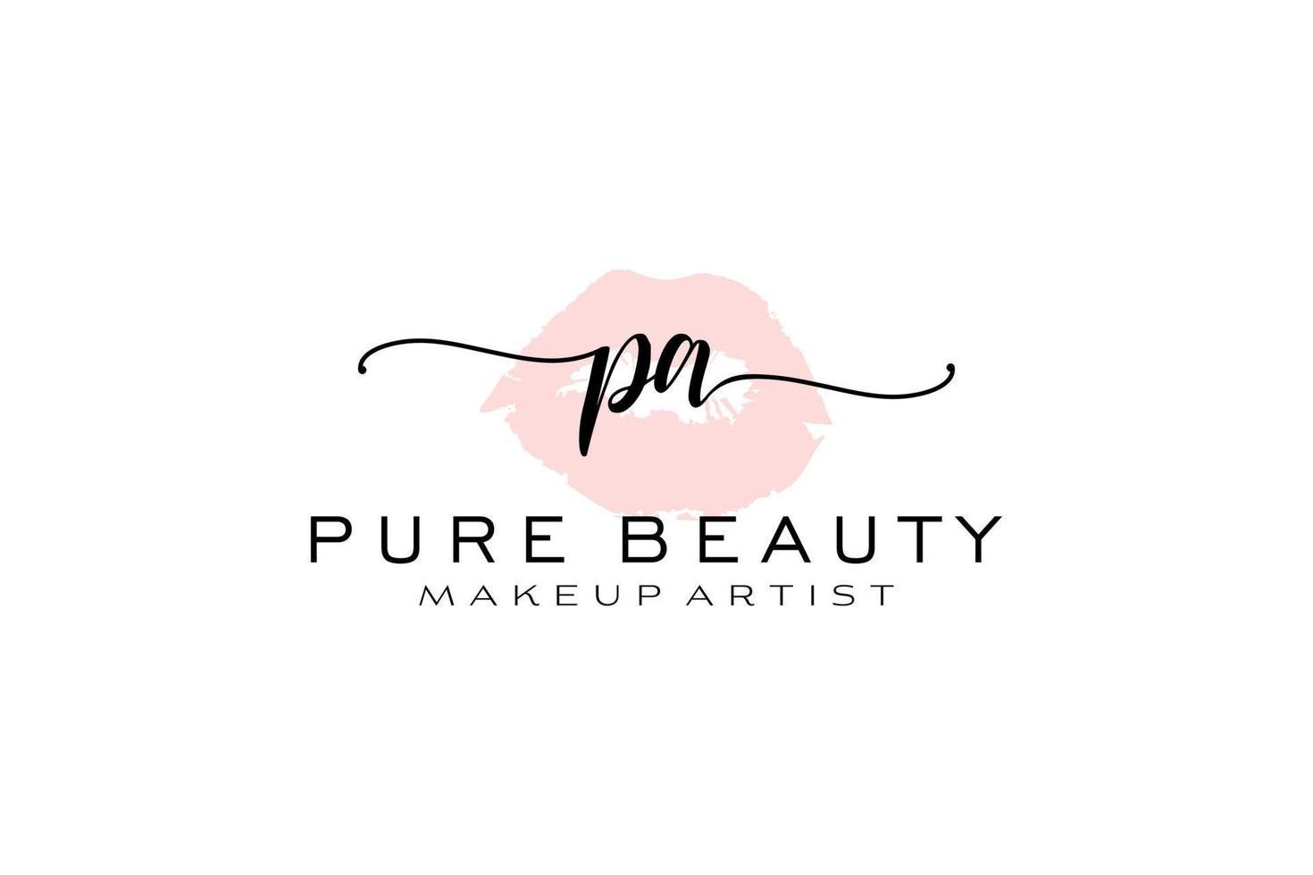 Initial PA Watercolor Lips Premade Logo Design, Logo for Makeup Artist Business Branding, Blush Beauty Boutique Logo Design, Calligraphy Logo with creative template. vector