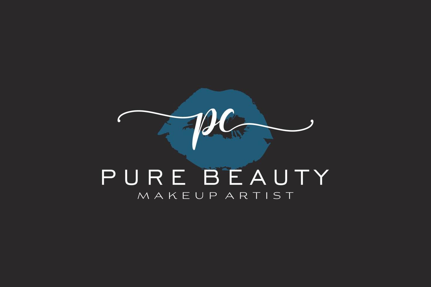 Initial PC Watercolor Lips Premade Logo Design, Logo for Makeup Artist Business Branding, Blush Beauty Boutique Logo Design, Calligraphy Logo with creative template. vector