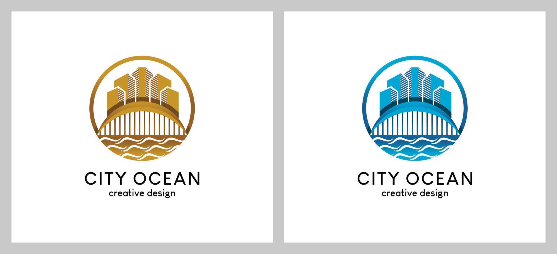 Beach city or island city building logo design vector