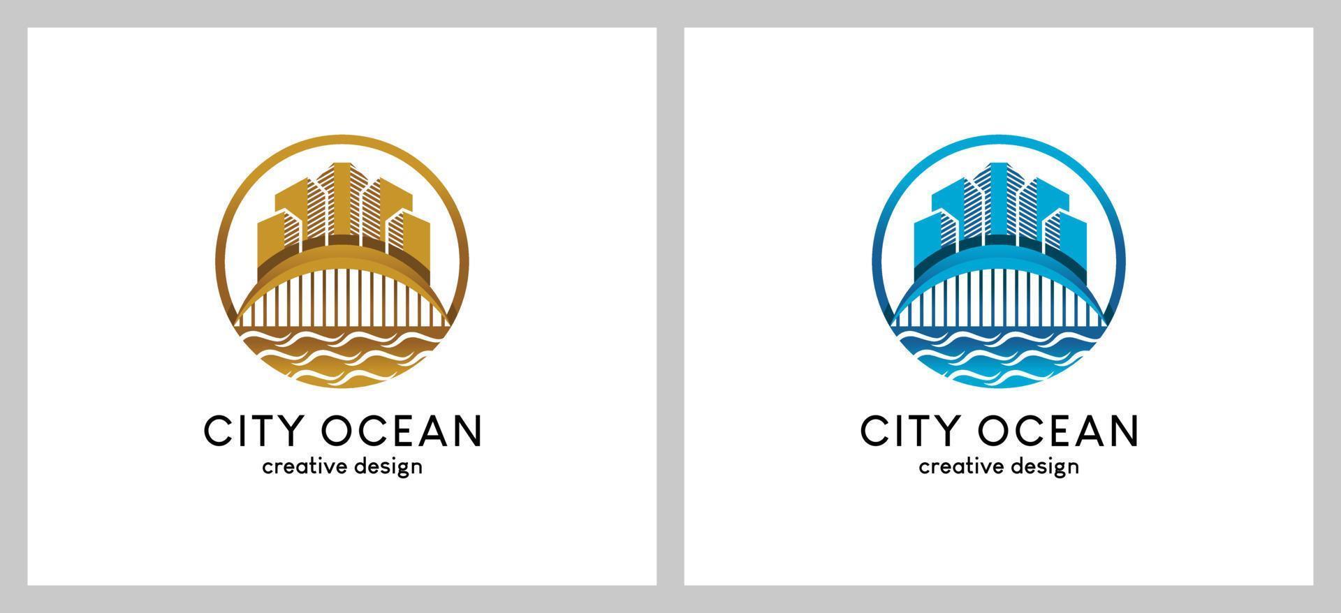 diseño del logotipo del edificio de la ciudad de la playa o de la ciudad de la isla vector