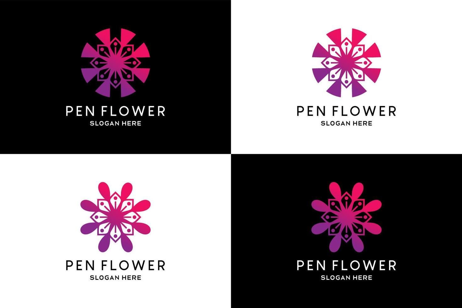 Pen logo design with beautiful flower concept vector