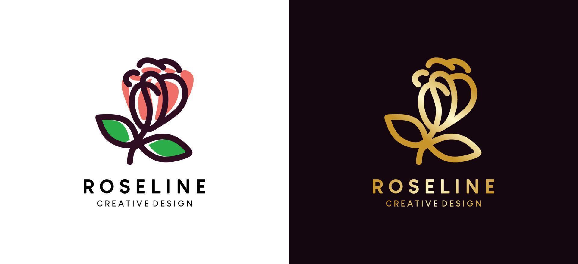 Hand drawn abstract floral logo design template with line art style design vector