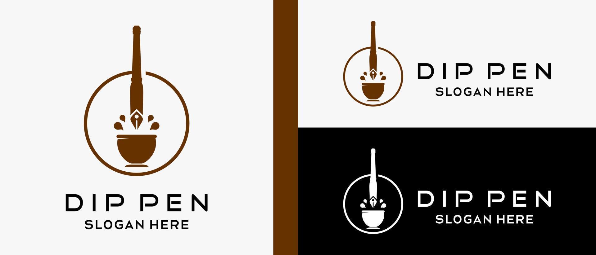 dip pen logo design template with creative and simple concept in circle. premium vector logo illustration