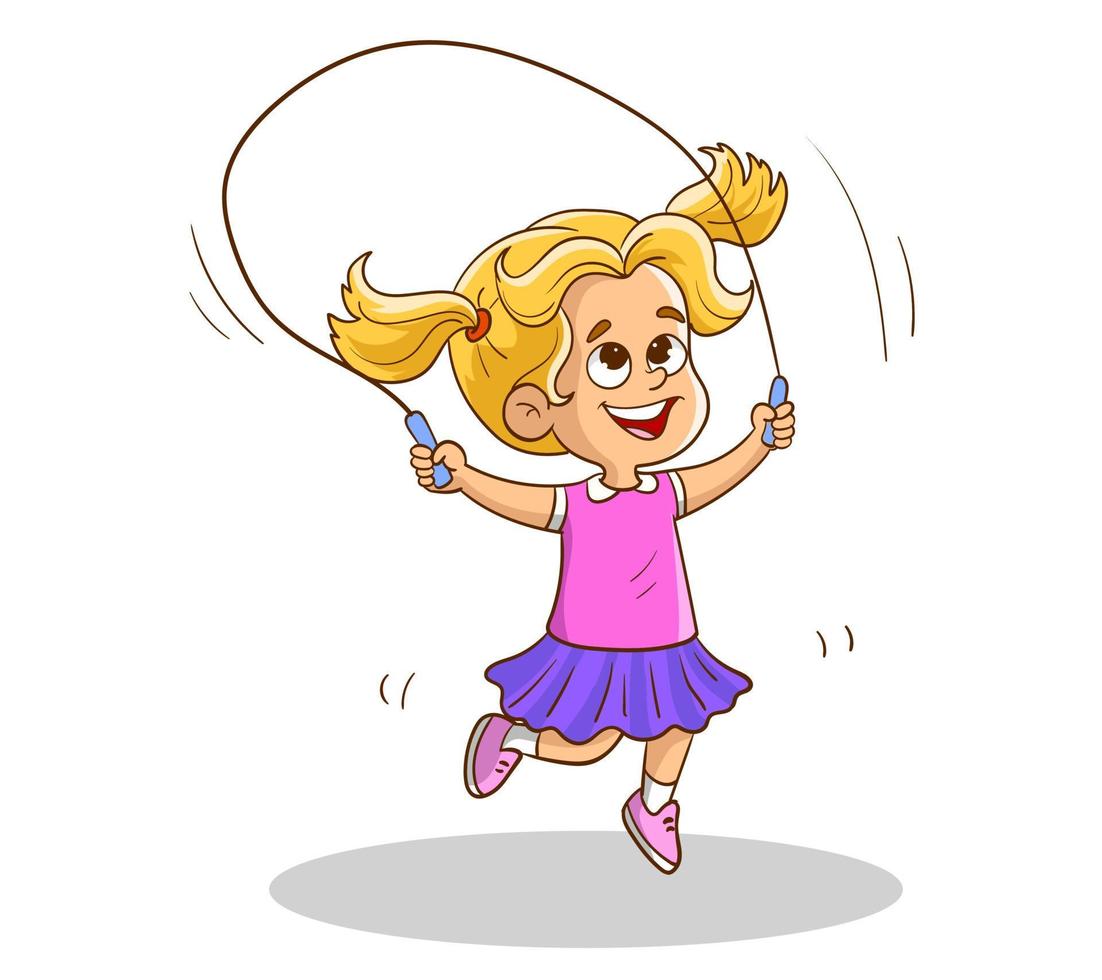 cute little girl jumping jump rope. vector illustration. sports for kids