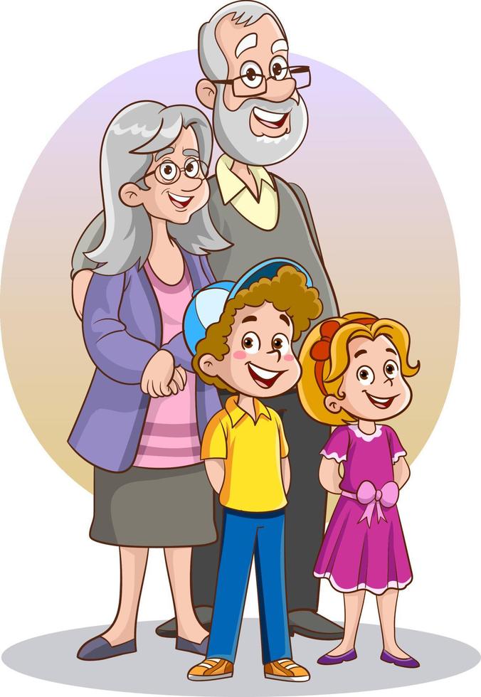 Happy grandparents and kids family vector illustration.