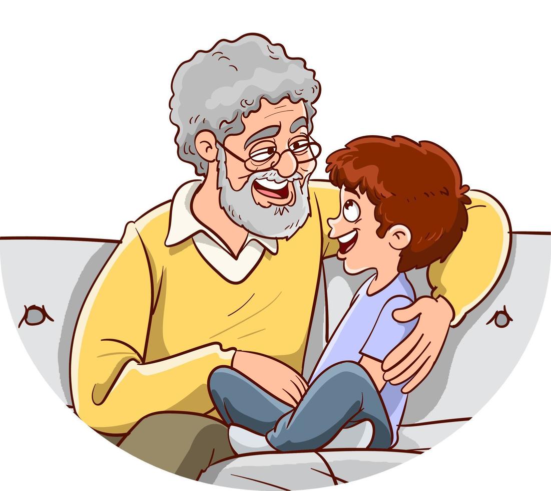 abuelo y nieto charlando juntos divirtiéndose ilustración vectorial vector