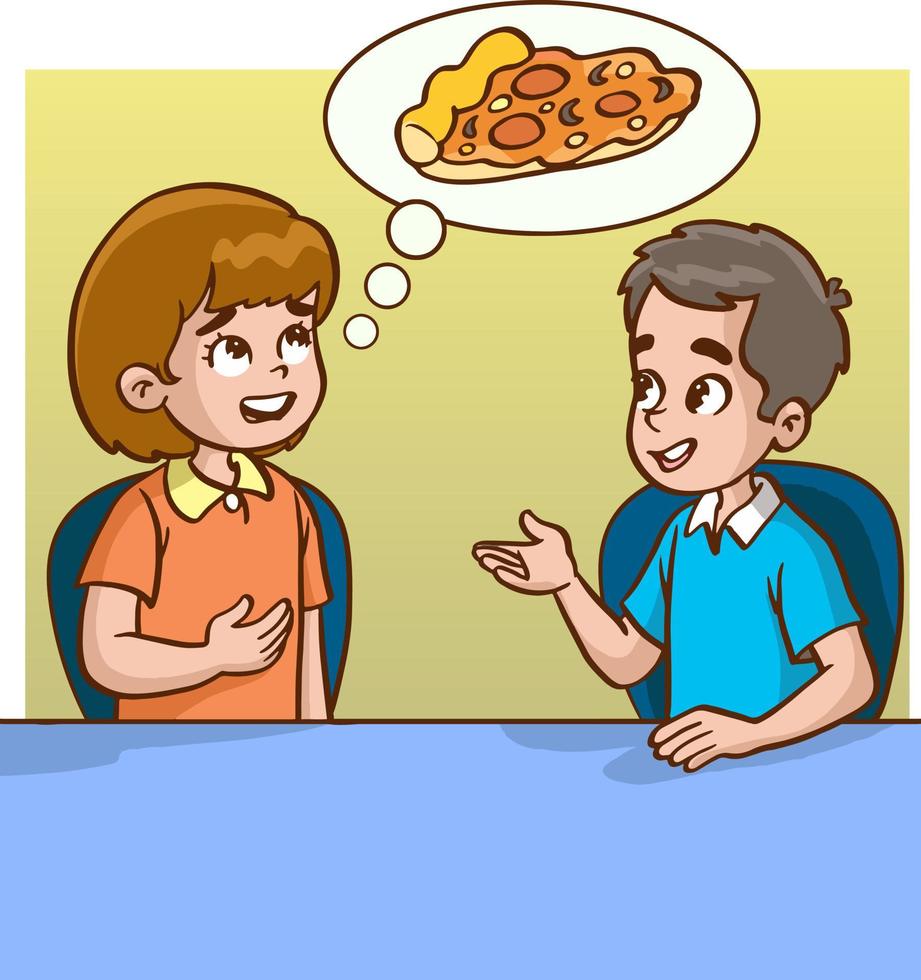 hungry girl wants to eat pizza vector illustration