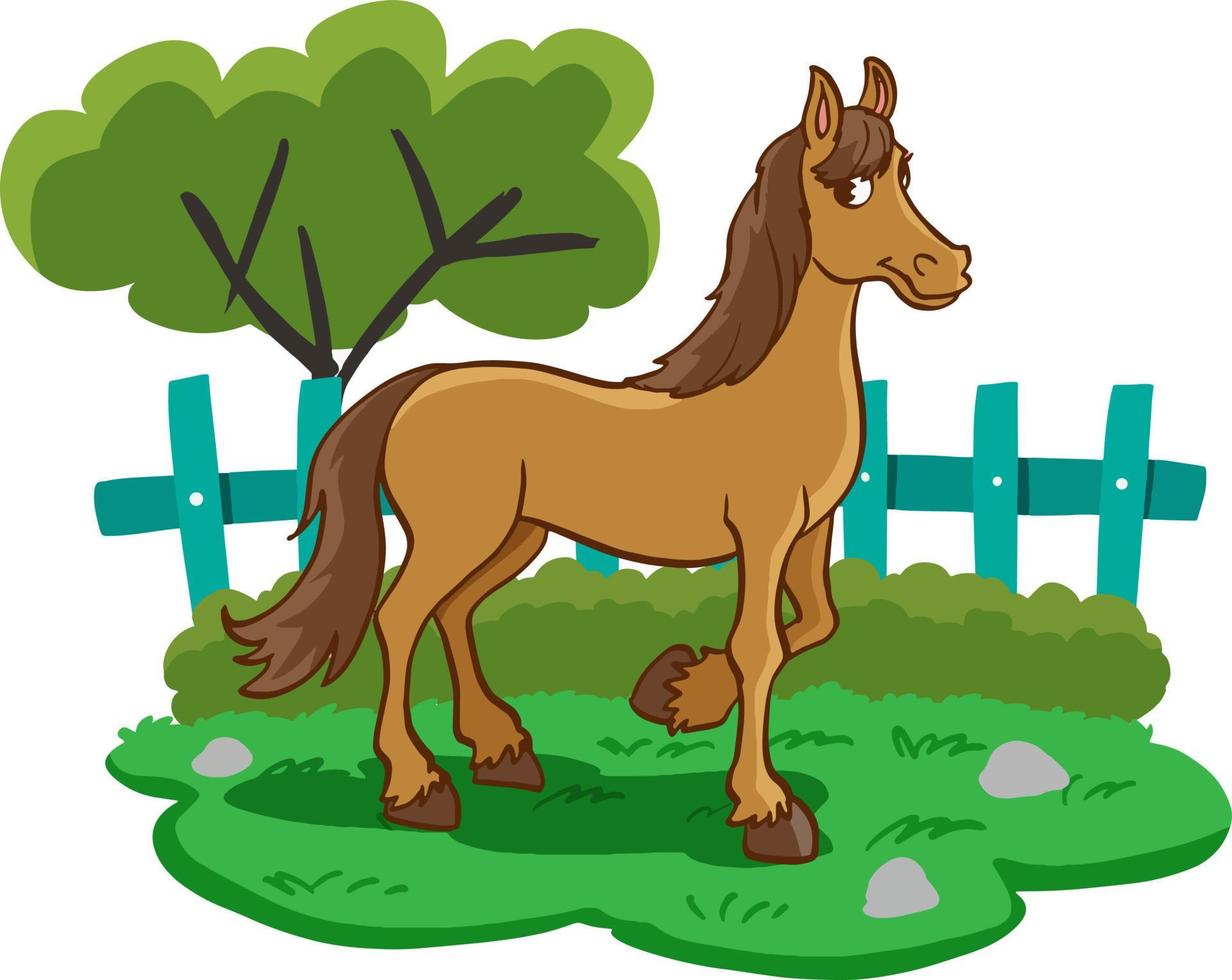 Cartoon brown horse isolated on white background vector