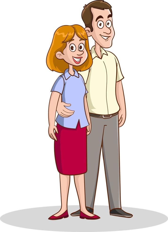 Happy mixed couple in love in casual clothes..Couple of young man and woman vector flat style love embrace illustration.