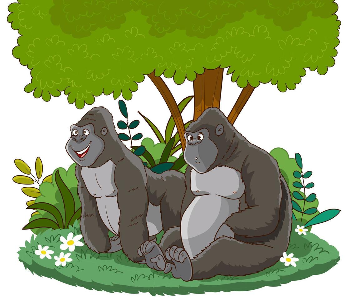 gorilla family having a happy day isolated vector illustration