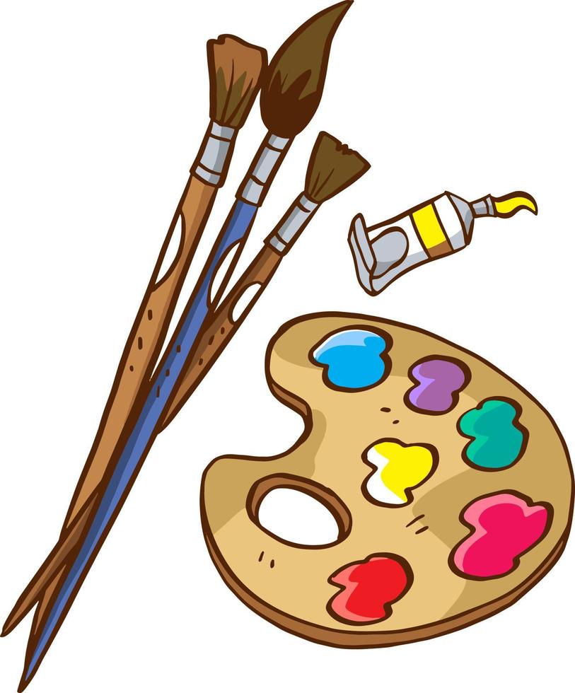 Artist paint palette with brush, art materials - Stock Illustration  [101305664] - PIXTA