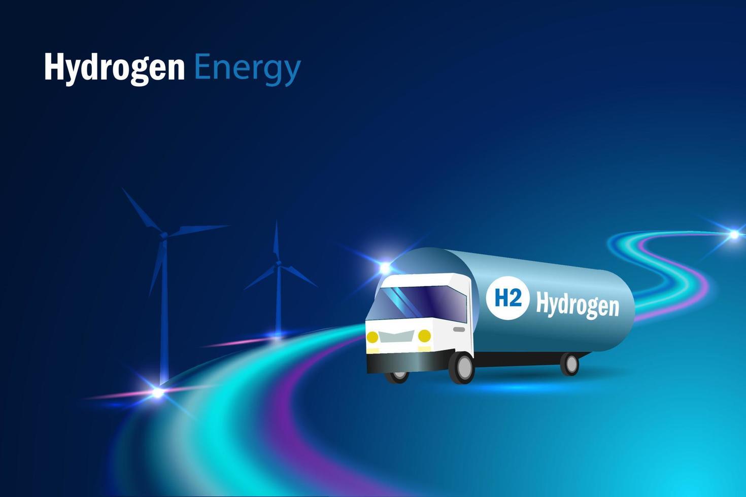 Hydrogen truck on futuristic road transport H2 Hydrogen fuel to gas stations. Clean hydrogen energy for renewable fuel, alternative sustainable energy, fuel for future industry vector