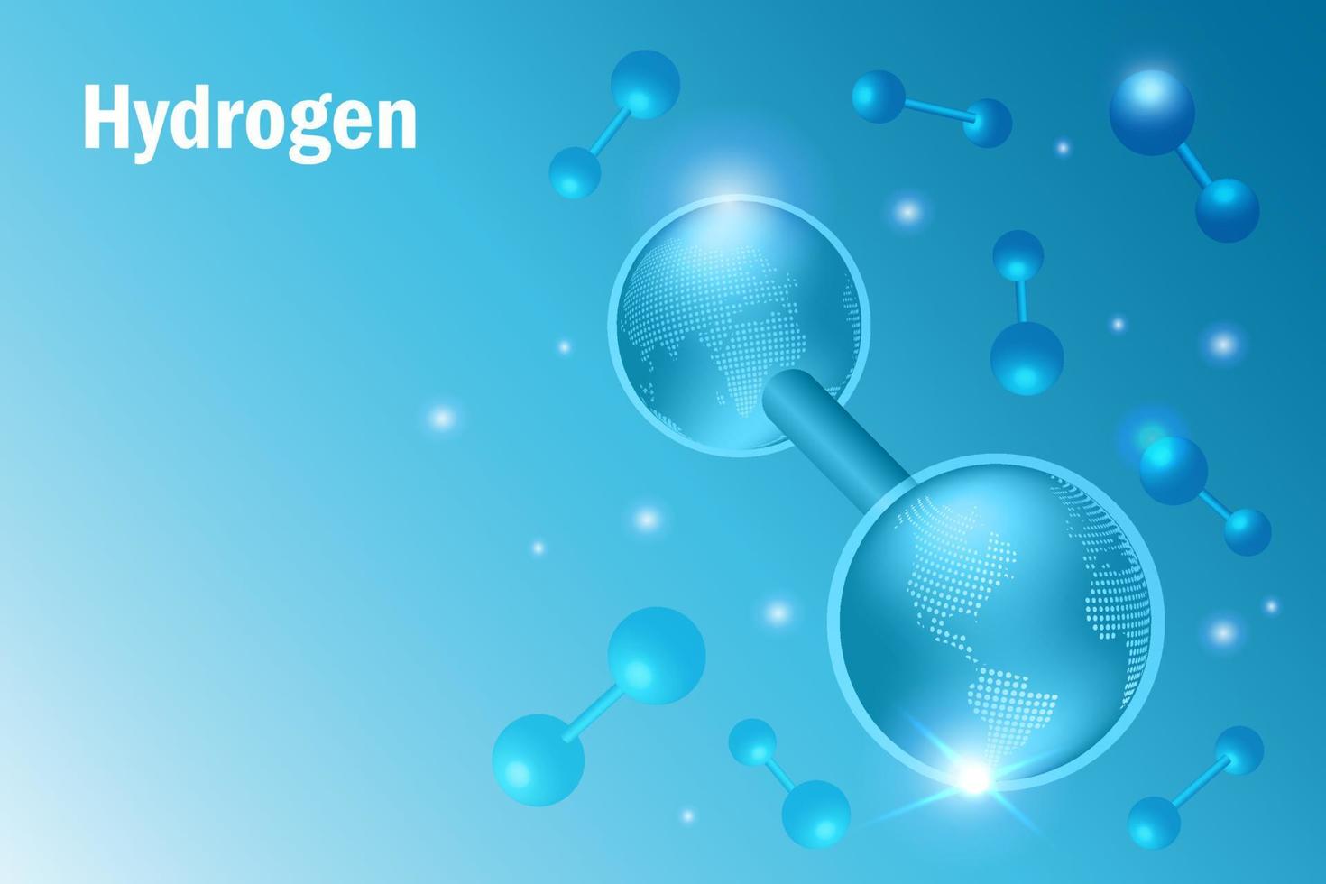 Globe in Hydrogen molecule structure, H2 fuel cell. Clean hydrogen energy for renewable fuel, alternative sustainable energy, fuel for future industry. 3D in futuristic background. vector