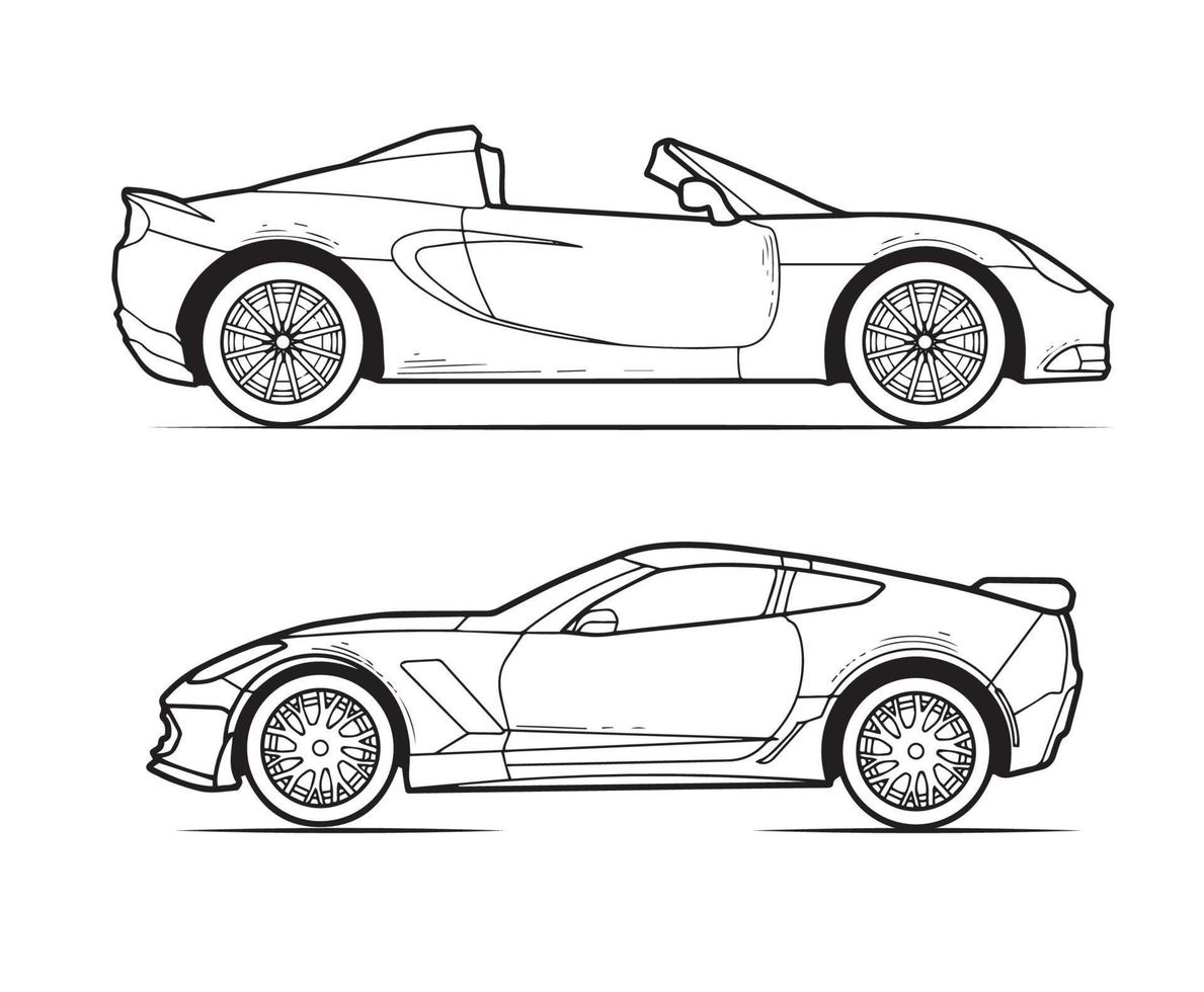 Two Outline Car Sketch Isolated on a White Background vector