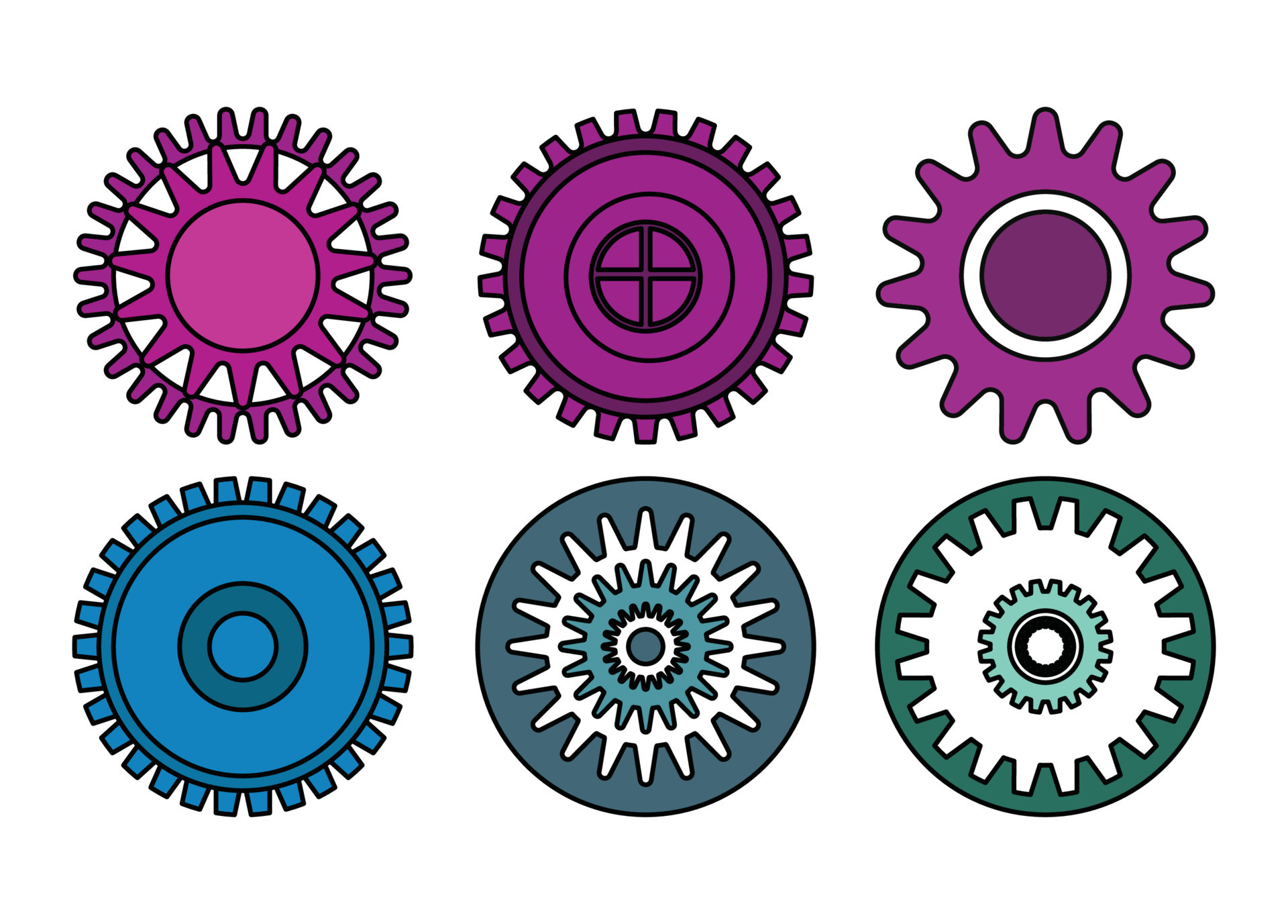 Set of Gear Decorative Colored Vector 12744424 Vector Art at Vecteezy