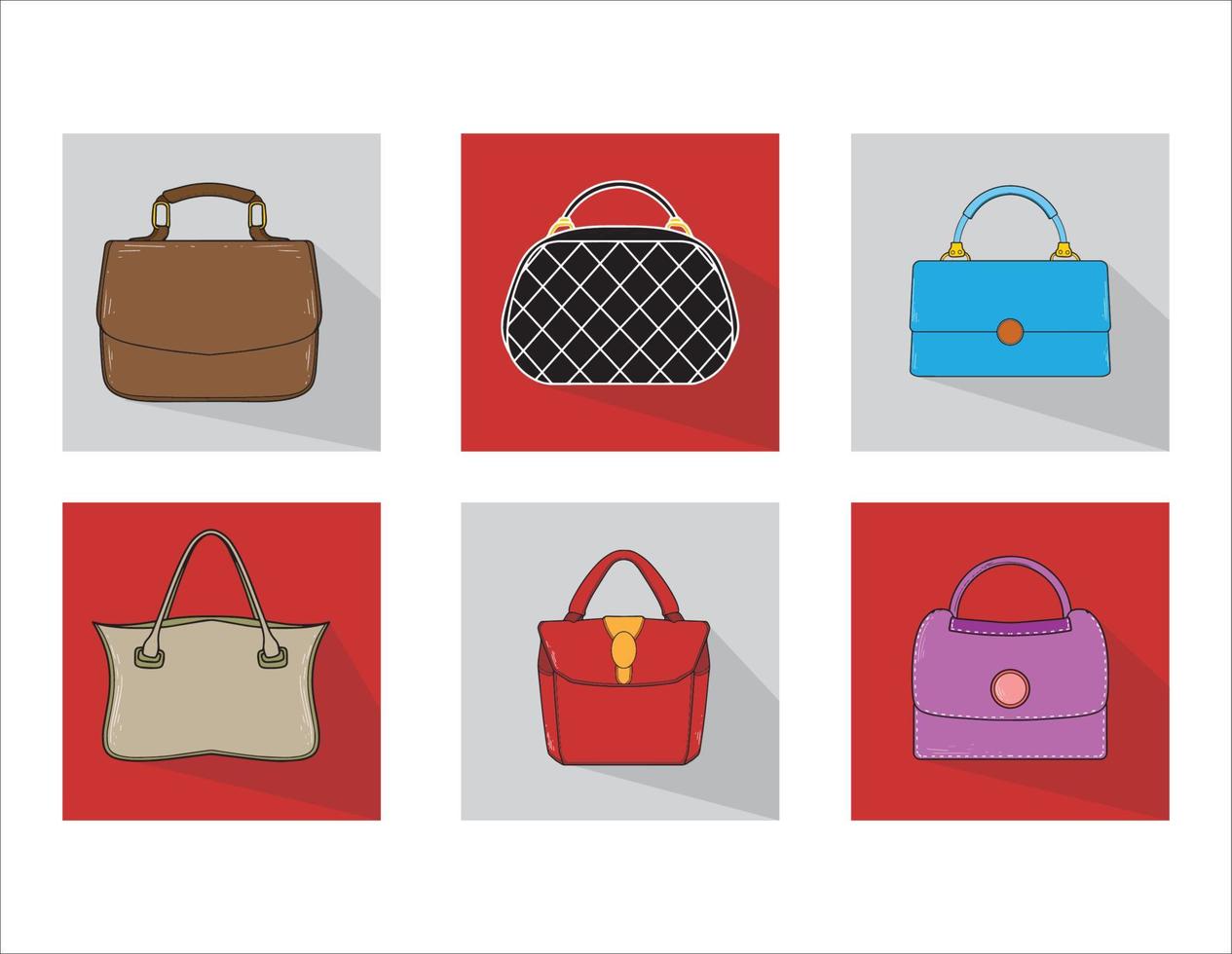 Icon Set of Women Bag with Shadow Illustrations vector