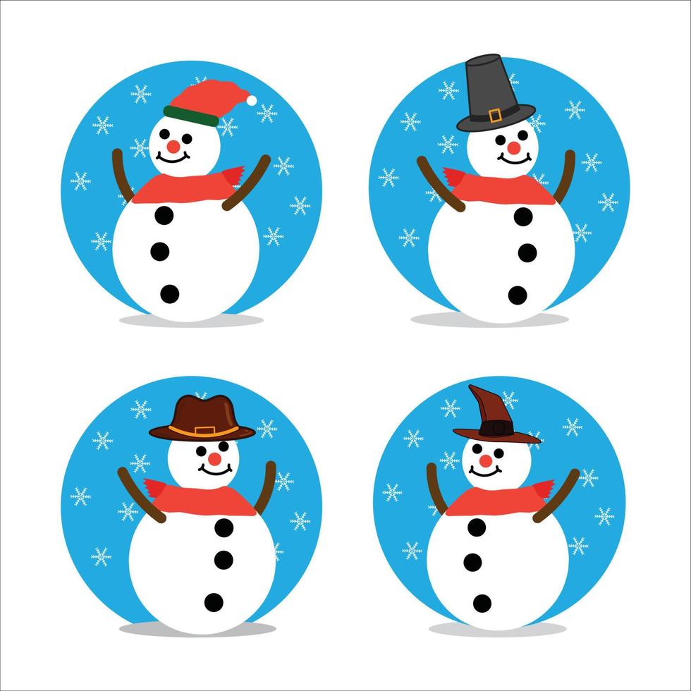 Set of Snowman with Hat Colorful Vector