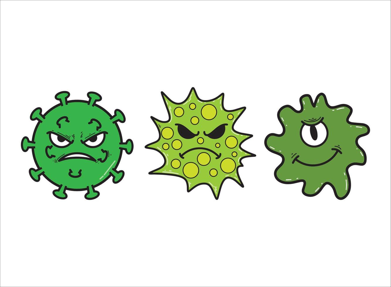 vector de color verde de bacterias de dibujos animados divertidos