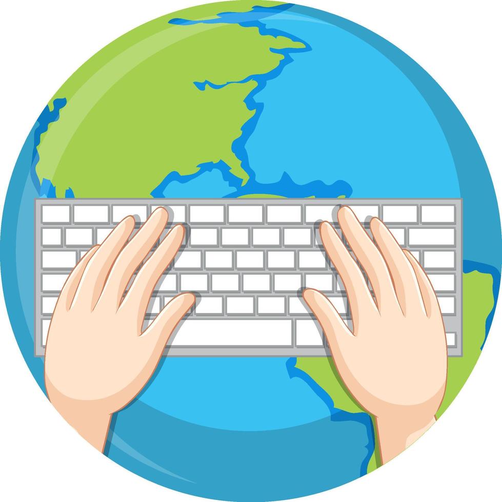 Hands typing on computer keyboard vector