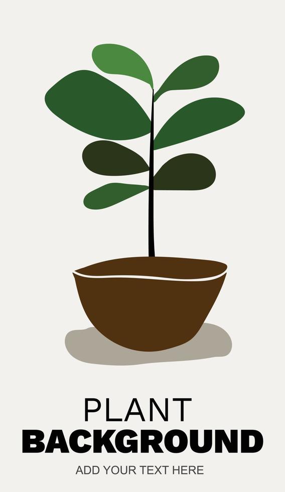 Abstract plant wall decor. Contemporary poster of potted plant boho style. Modern organic shapes, hand drawn vector illustration.