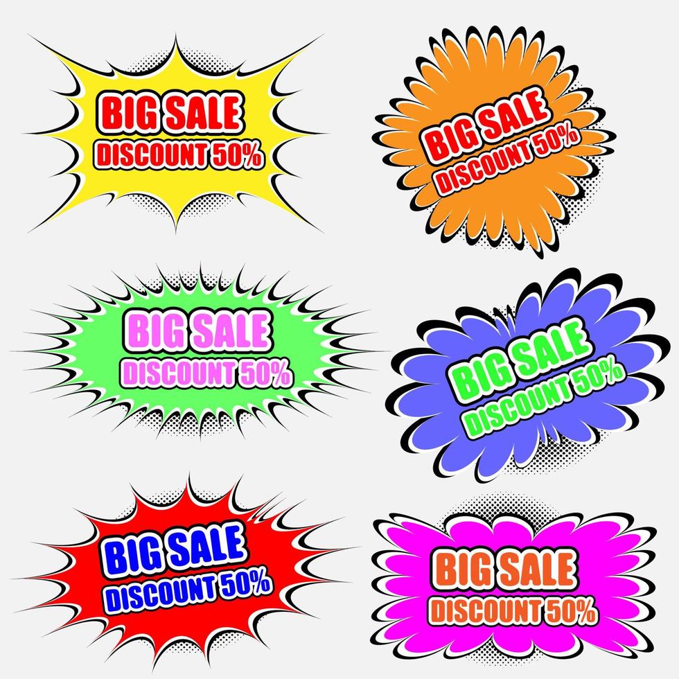 discount label vector with comic text bubble style