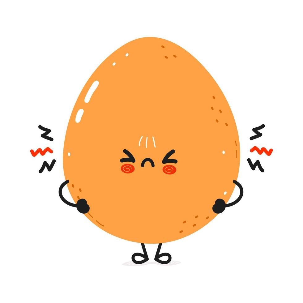 Cute angry egg character. Vector hand drawn cartoon kawaii character illustration icon. Isolated on white background. Sad egg character concept