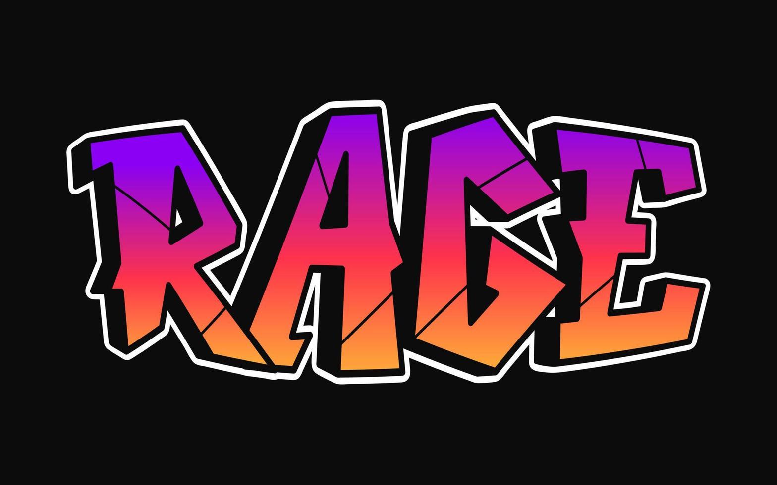 Letras de estilo graffiti de palabra de rabia. ilustración de furia de logotipo de dibujos animados de garabato dibujado a mano vectorial. impresión para póster, camiseta, camiseta, logotipo, concepto de etiqueta vector